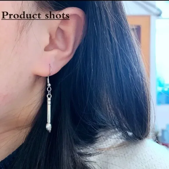 Artist Jewelry Gift Ladies Earring Palette Brush Dangle Earrings - Picture 3 of 3